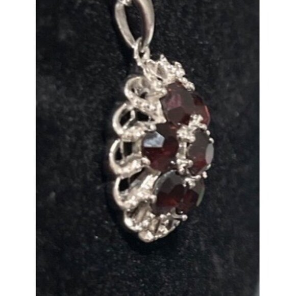Karis Italy Red Crystal Floral Pendant Platinum Bond On Sterling Silver 18” Chai - Picture 5 of 8